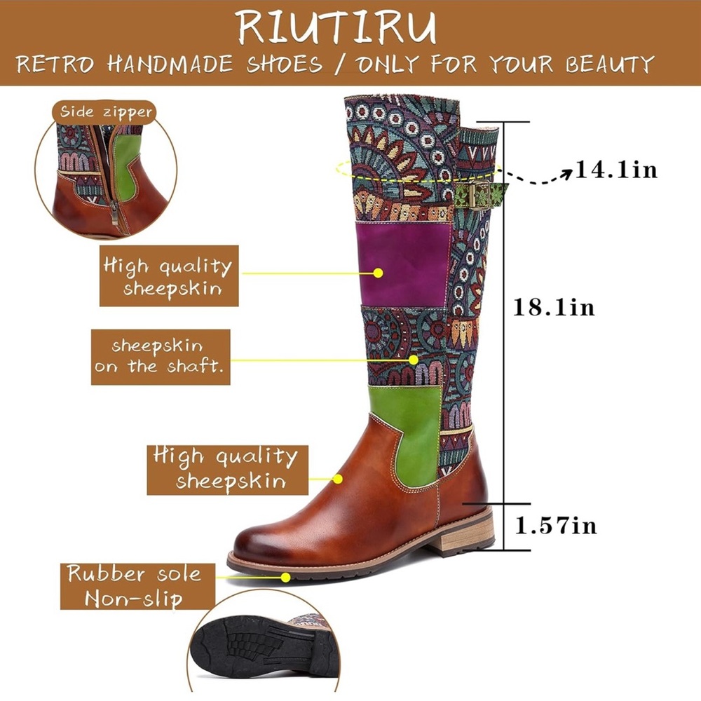 Bohemian Patchwork Knee-High Boots - image 2